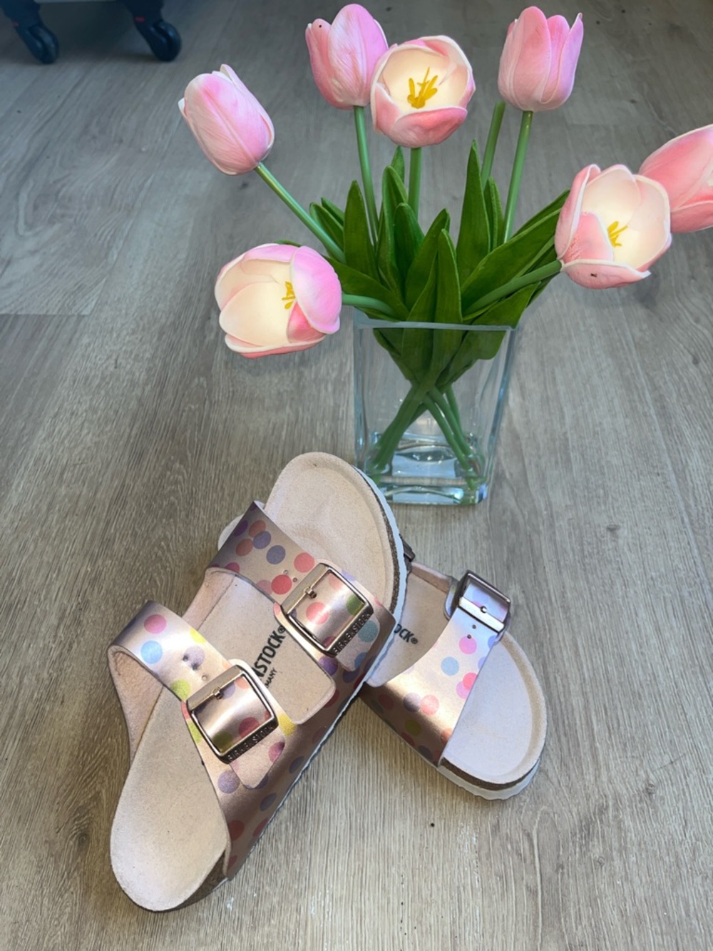 Birkenstock Kids Metallic Pink Polka Dot Double-Buckle Sandals size 33